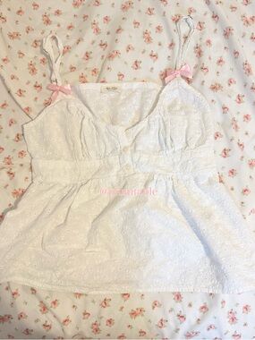 Brandy Melville White Eyelet Tank with Pink Rose Print